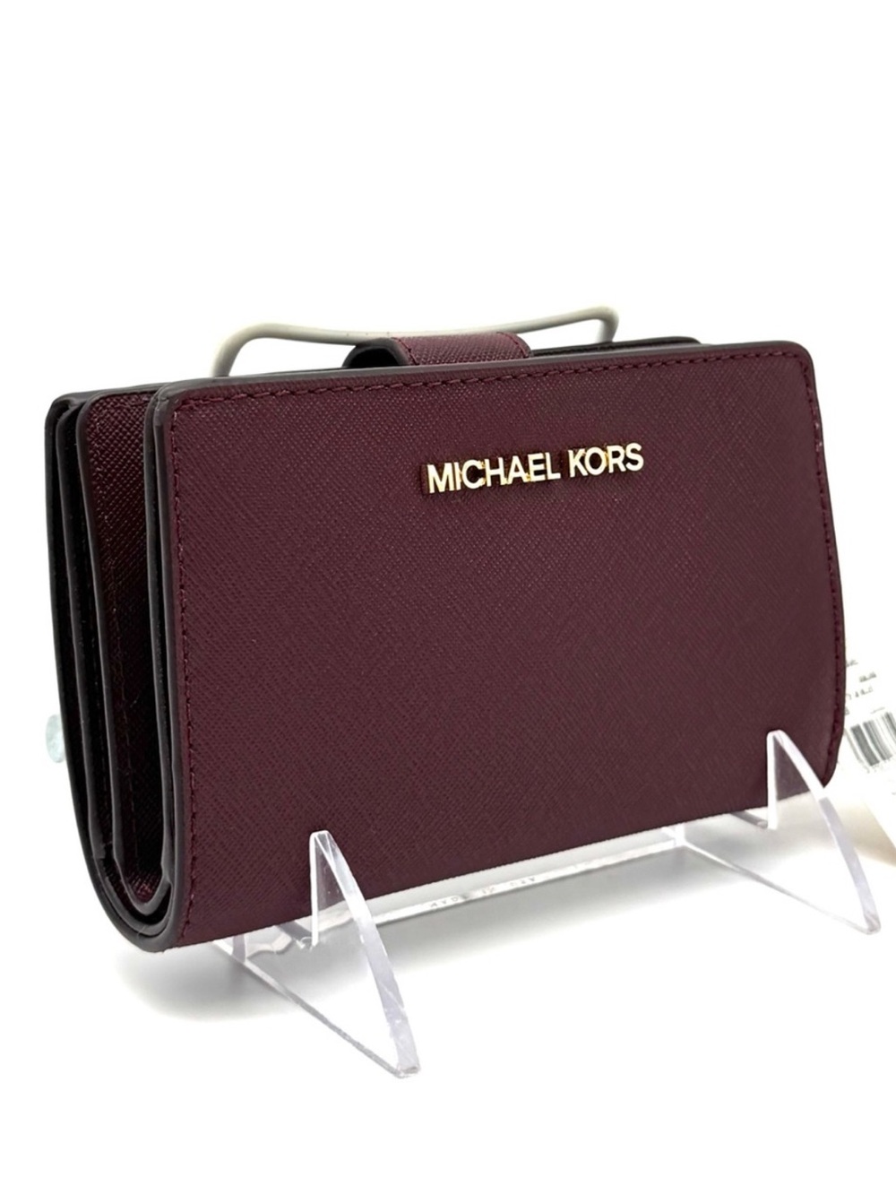 Michael Kors Medium Bifold Zip Chain Wallet Ox Blood